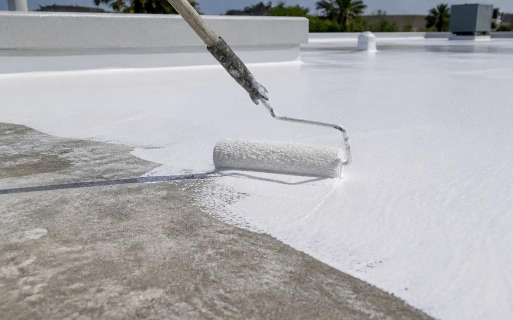 Close-up of an ASTEC Re-Ply fluid-applied roof restoration membrane